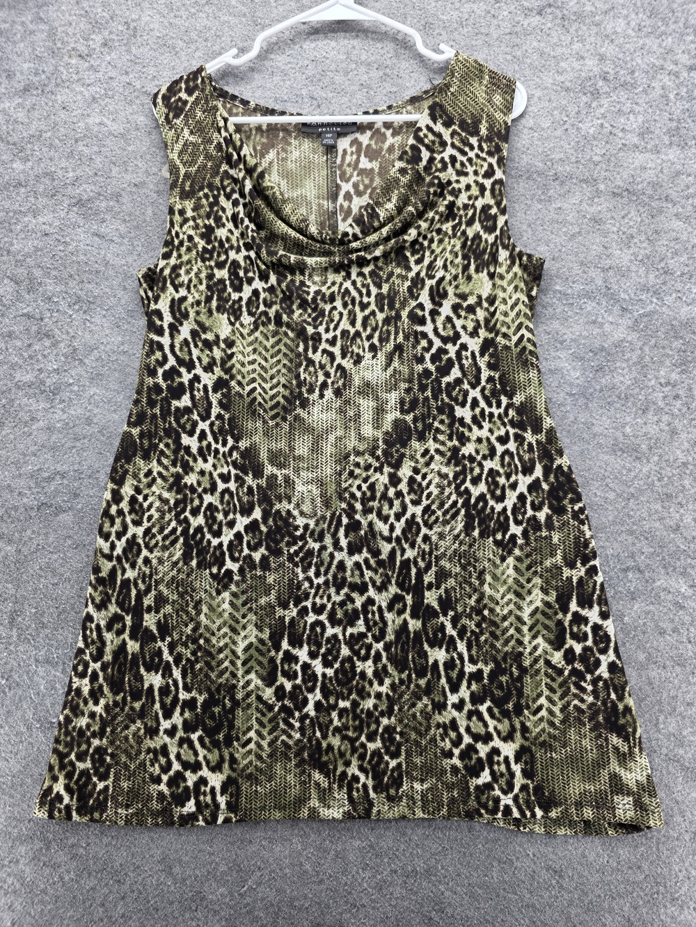 Connected Petite Dress Womens 14P Brown Green Animal Print Sleeveless Cowl Neck